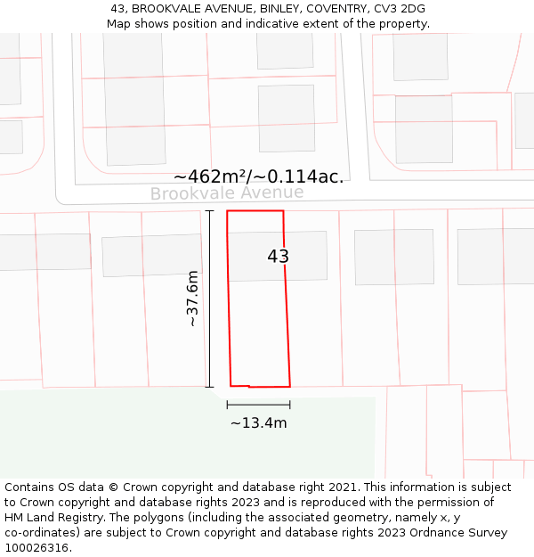 43, BROOKVALE AVENUE, BINLEY, COVENTRY, CV3 2DG: Plot and title map