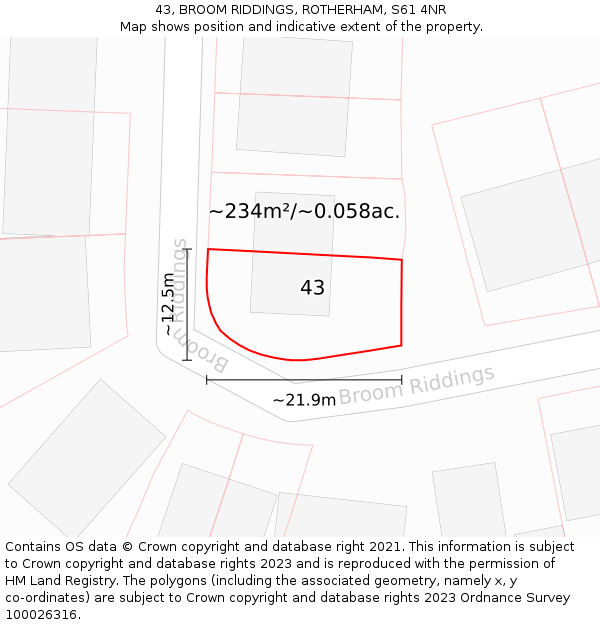 43, BROOM RIDDINGS, ROTHERHAM, S61 4NR: Plot and title map