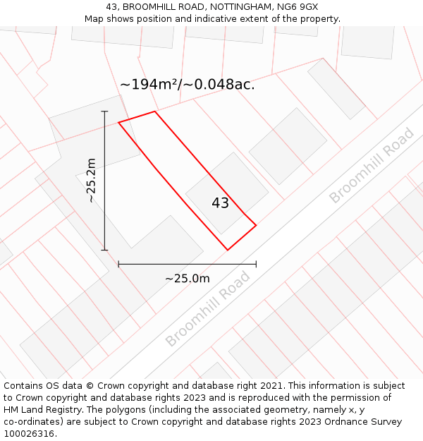 43, BROOMHILL ROAD, NOTTINGHAM, NG6 9GX: Plot and title map