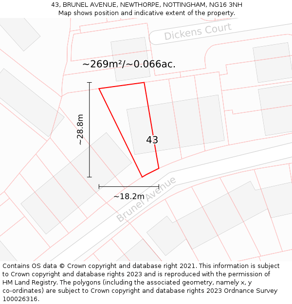 43, BRUNEL AVENUE, NEWTHORPE, NOTTINGHAM, NG16 3NH: Plot and title map