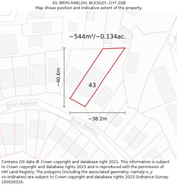 43, BRYN AWELON, BUCKLEY, CH7 2QB: Plot and title map