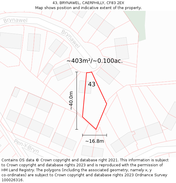 43, BRYNAWEL, CAERPHILLY, CF83 2EX: Plot and title map