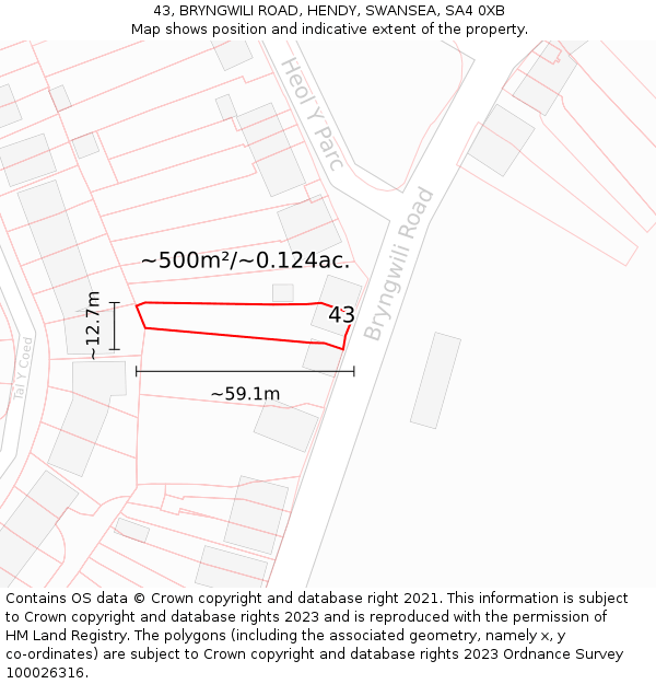 43, BRYNGWILI ROAD, HENDY, SWANSEA, SA4 0XB: Plot and title map