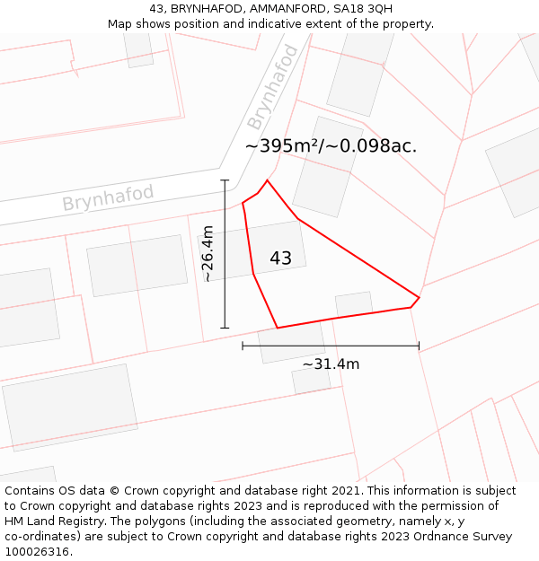 43, BRYNHAFOD, AMMANFORD, SA18 3QH: Plot and title map