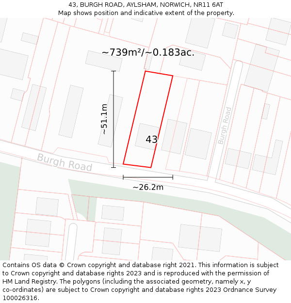 43, BURGH ROAD, AYLSHAM, NORWICH, NR11 6AT: Plot and title map