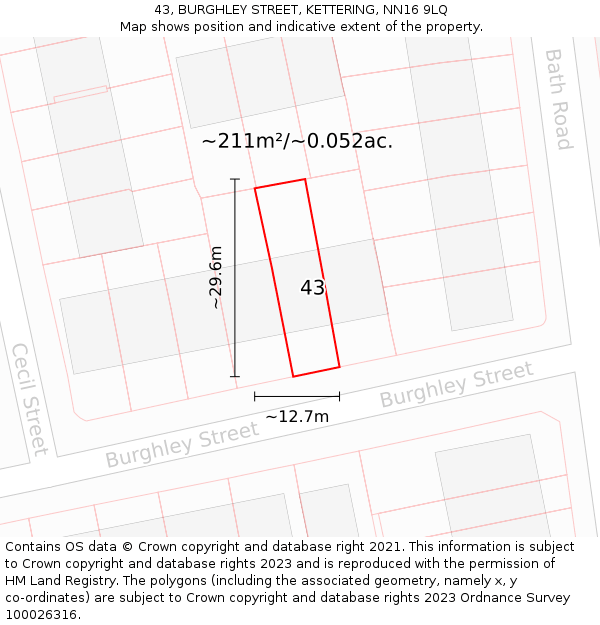 43, BURGHLEY STREET, KETTERING, NN16 9LQ: Plot and title map