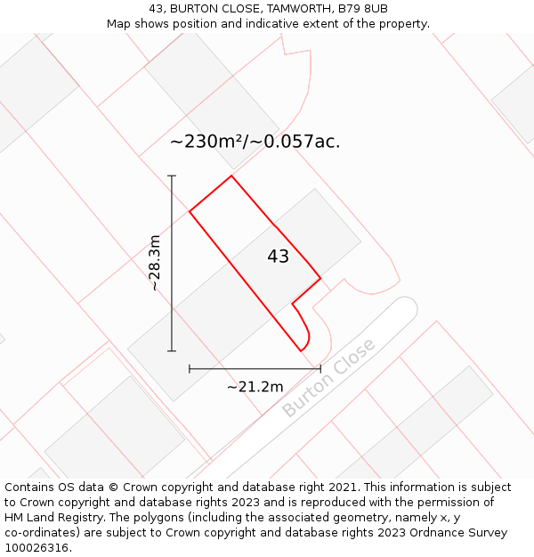 43, BURTON CLOSE, TAMWORTH, B79 8UB: Plot and title map