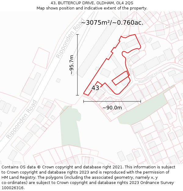 43, BUTTERCUP DRIVE, OLDHAM, OL4 2QS: Plot and title map