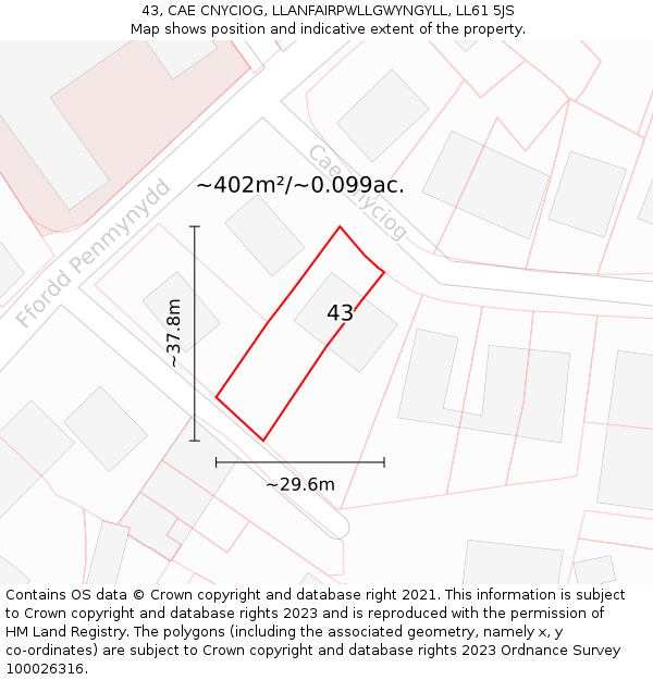 43, CAE CNYCIOG, LLANFAIRPWLLGWYNGYLL, LL61 5JS: Plot and title map