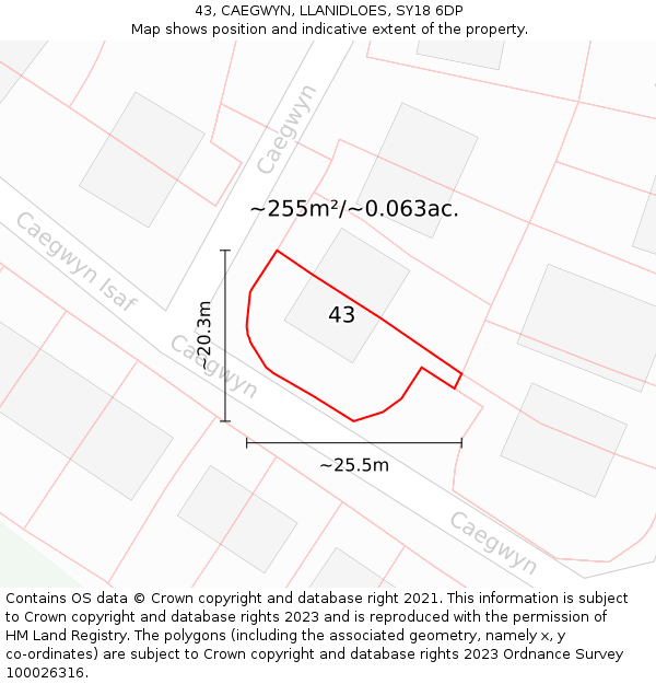 43, CAEGWYN, LLANIDLOES, SY18 6DP: Plot and title map