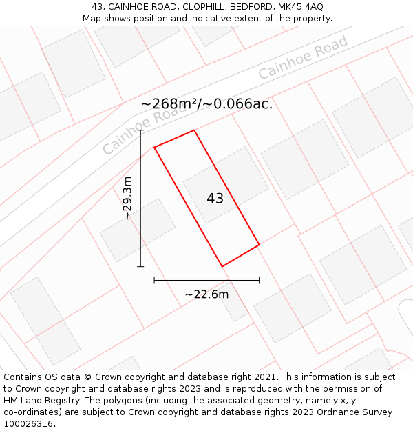 43, CAINHOE ROAD, CLOPHILL, BEDFORD, MK45 4AQ: Plot and title map