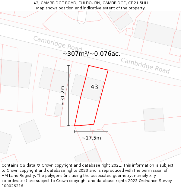 43, CAMBRIDGE ROAD, FULBOURN, CAMBRIDGE, CB21 5HH: Plot and title map