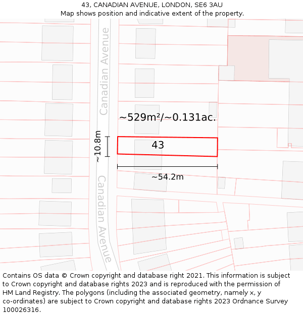 43, CANADIAN AVENUE, LONDON, SE6 3AU: Plot and title map