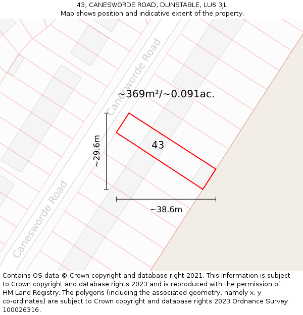 43, CANESWORDE ROAD, DUNSTABLE, LU6 3JL: Plot and title map