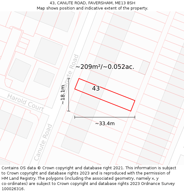 43, CANUTE ROAD, FAVERSHAM, ME13 8SH: Plot and title map