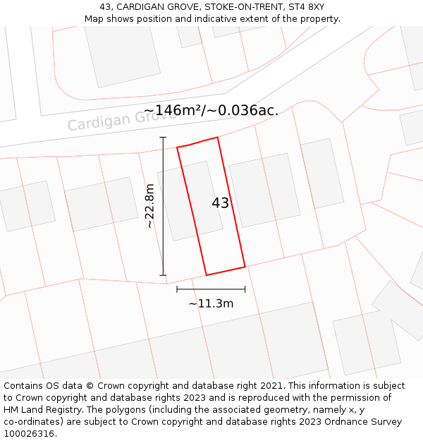 43, CARDIGAN GROVE, STOKE-ON-TRENT, ST4 8XY: Plot and title map