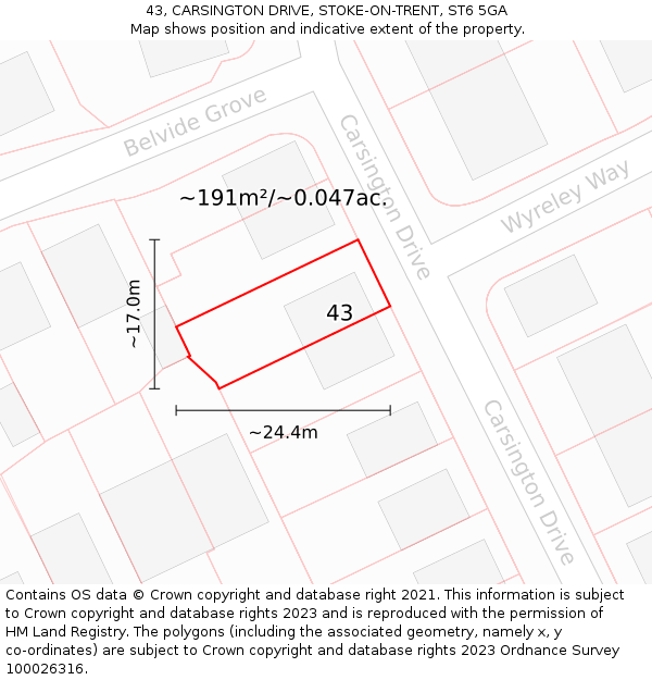 43, CARSINGTON DRIVE, STOKE-ON-TRENT, ST6 5GA: Plot and title map