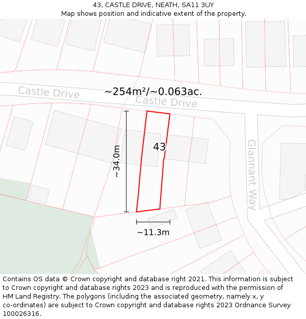 43, CASTLE DRIVE, NEATH, SA11 3UY: Plot and title map