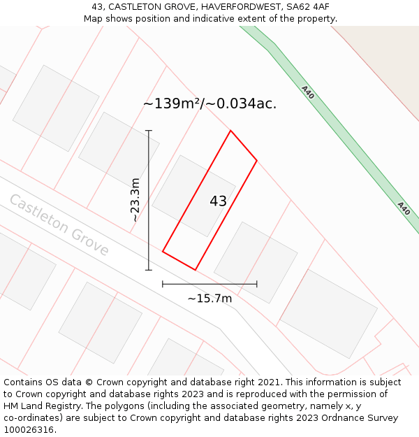 43, CASTLETON GROVE, HAVERFORDWEST, SA62 4AF: Plot and title map