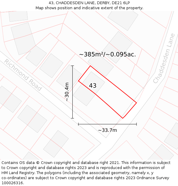 43, CHADDESDEN LANE, DERBY, DE21 6LP: Plot and title map