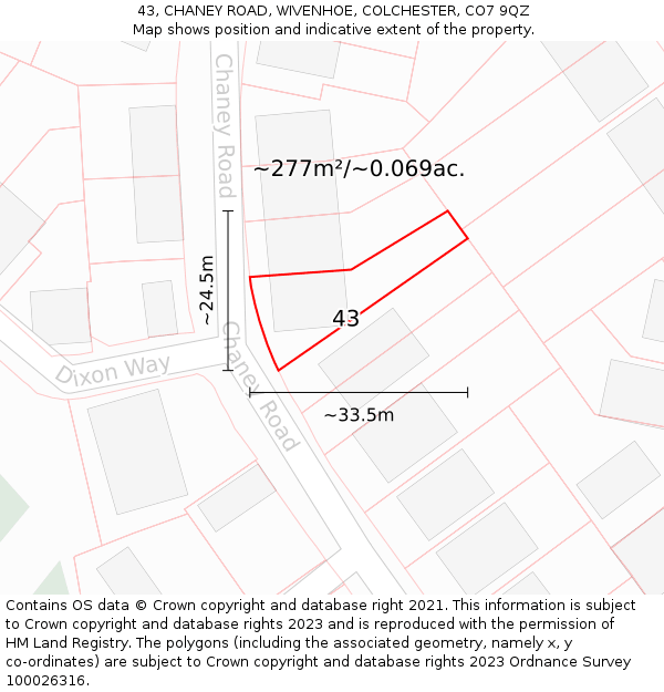 43, CHANEY ROAD, WIVENHOE, COLCHESTER, CO7 9QZ: Plot and title map