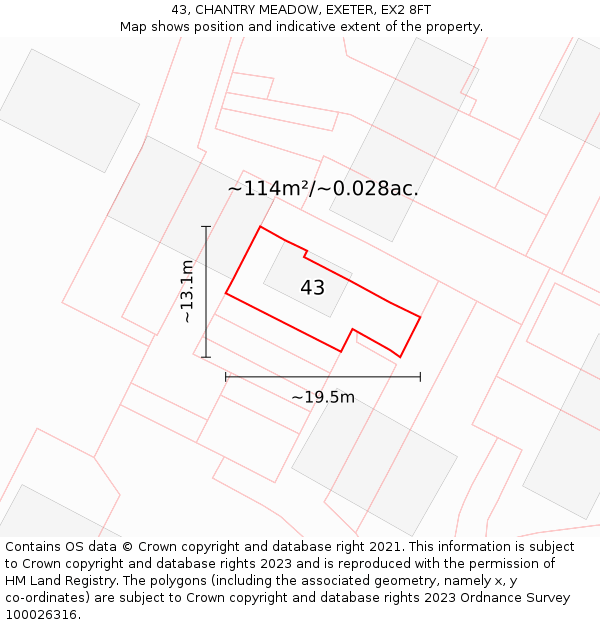 43, CHANTRY MEADOW, EXETER, EX2 8FT: Plot and title map