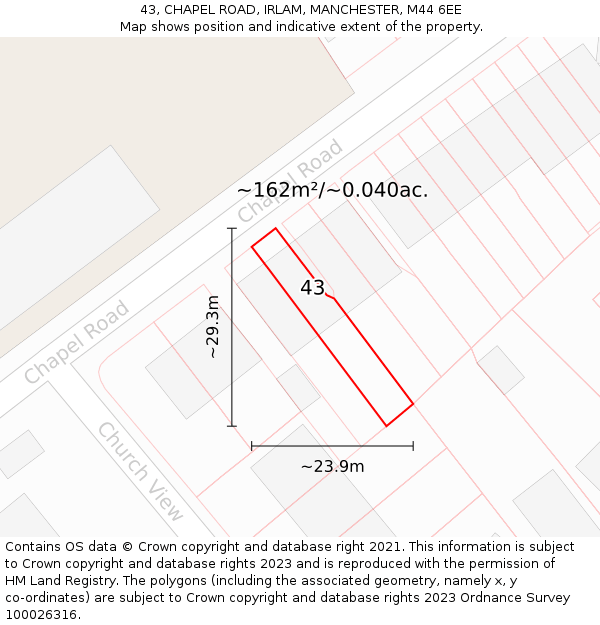 43, CHAPEL ROAD, IRLAM, MANCHESTER, M44 6EE: Plot and title map