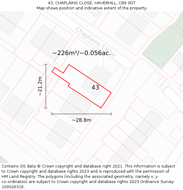 43, CHAPLAINS CLOSE, HAVERHILL, CB9 0DT: Plot and title map