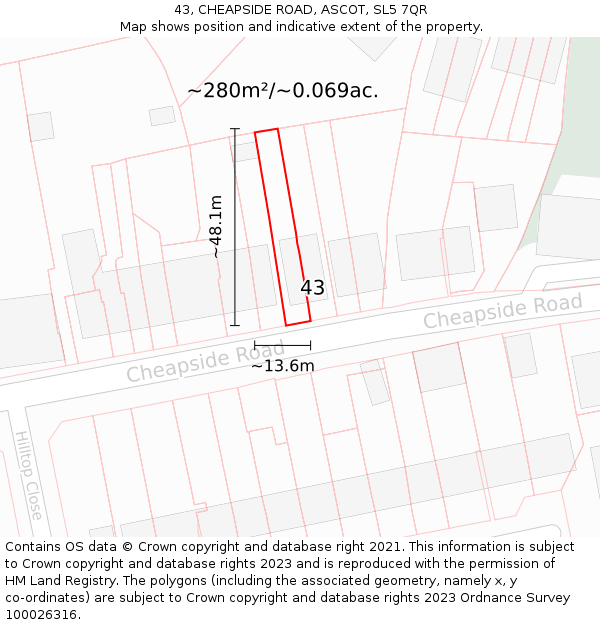 43, CHEAPSIDE ROAD, ASCOT, SL5 7QR: Plot and title map