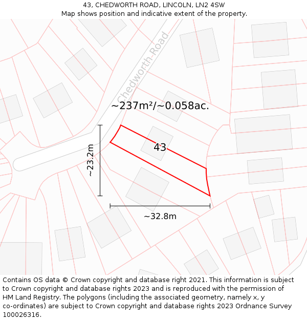 43, CHEDWORTH ROAD, LINCOLN, LN2 4SW: Plot and title map