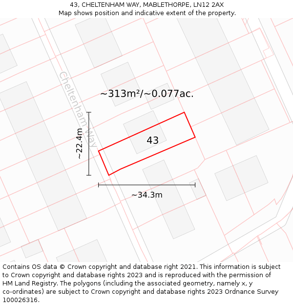 43, CHELTENHAM WAY, MABLETHORPE, LN12 2AX: Plot and title map