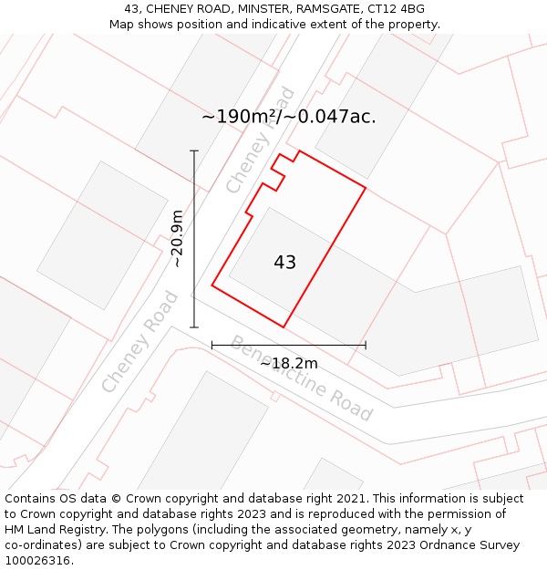 43, CHENEY ROAD, MINSTER, RAMSGATE, CT12 4BG: Plot and title map