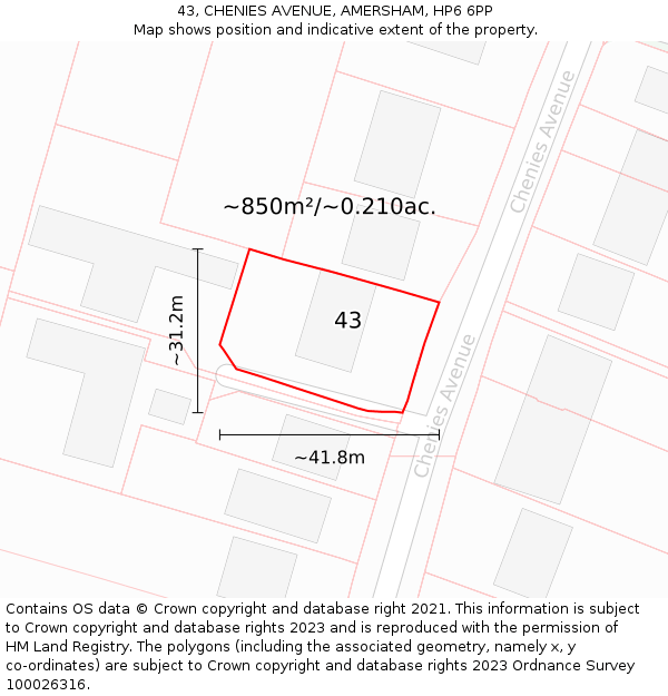 43, CHENIES AVENUE, AMERSHAM, HP6 6PP: Plot and title map