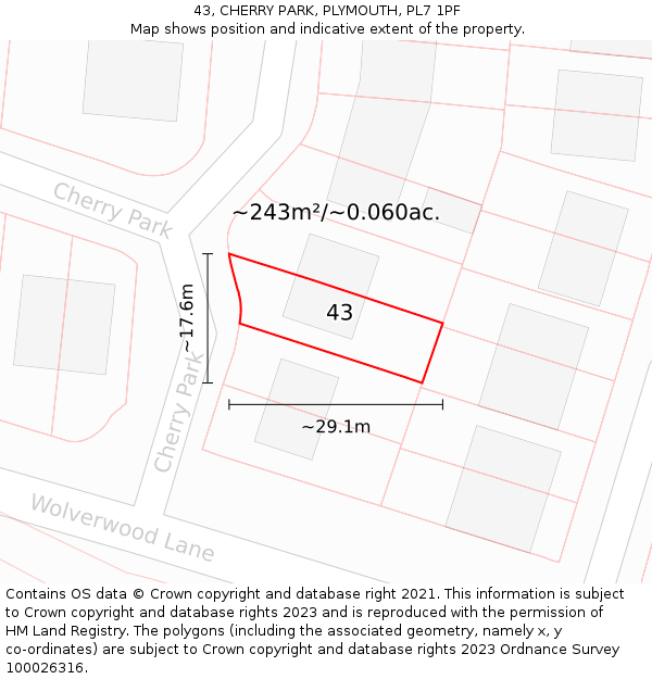 43, CHERRY PARK, PLYMOUTH, PL7 1PF: Plot and title map