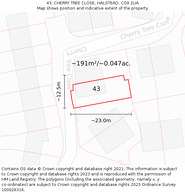 43, CHERRY TREE CLOSE, HALSTEAD, CO9 2UA: Plot and title map