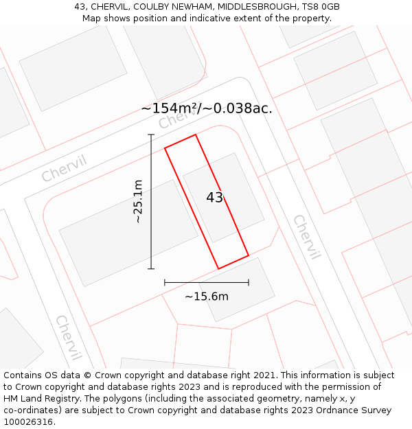 43, CHERVIL, COULBY NEWHAM, MIDDLESBROUGH, TS8 0GB: Plot and title map