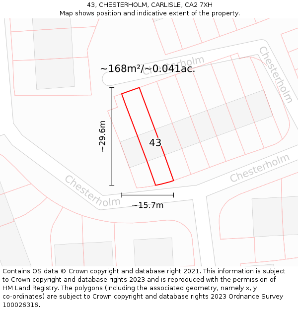 43, CHESTERHOLM, CARLISLE, CA2 7XH: Plot and title map