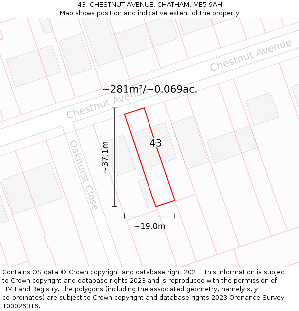 43, CHESTNUT AVENUE, CHATHAM, ME5 9AH: Plot and title map