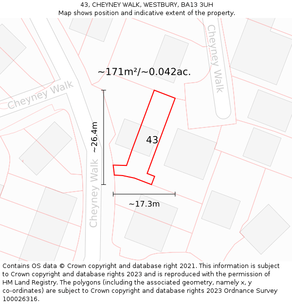 43, CHEYNEY WALK, WESTBURY, BA13 3UH: Plot and title map