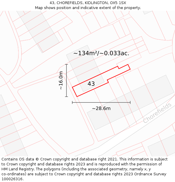 43, CHOREFIELDS, KIDLINGTON, OX5 1SX: Plot and title map