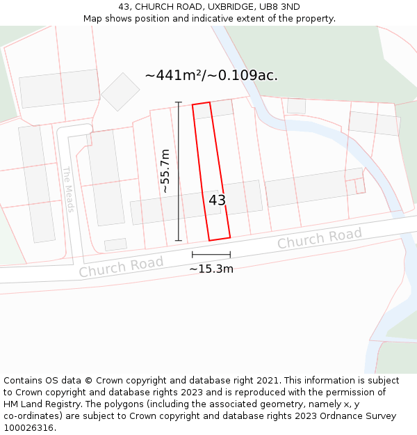 43, CHURCH ROAD, UXBRIDGE, UB8 3ND: Plot and title map