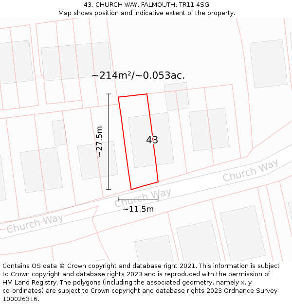 43, CHURCH WAY, FALMOUTH, TR11 4SG: Plot and title map