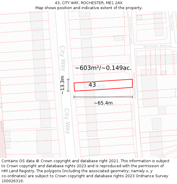 43, CITY WAY, ROCHESTER, ME1 2AX: Plot and title map