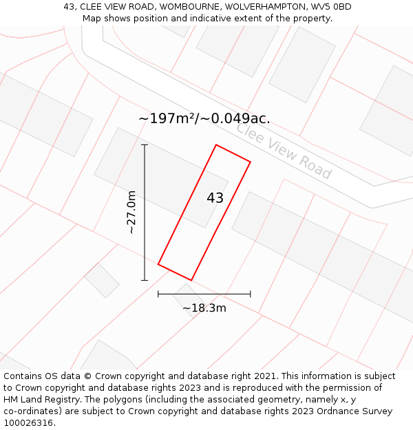 43, CLEE VIEW ROAD, WOMBOURNE, WOLVERHAMPTON, WV5 0BD: Plot and title map