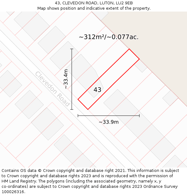 43, CLEVEDON ROAD, LUTON, LU2 9EB: Plot and title map