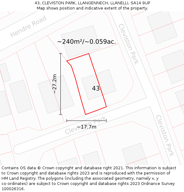 43, CLEVISTON PARK, LLANGENNECH, LLANELLI, SA14 9UP: Plot and title map