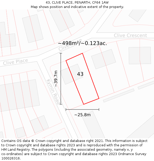 43, CLIVE PLACE, PENARTH, CF64 1AW: Plot and title map