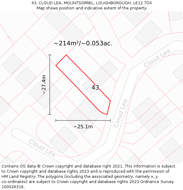 43, CLOUD LEA, MOUNTSORREL, LOUGHBOROUGH, LE12 7DX: Plot and title map