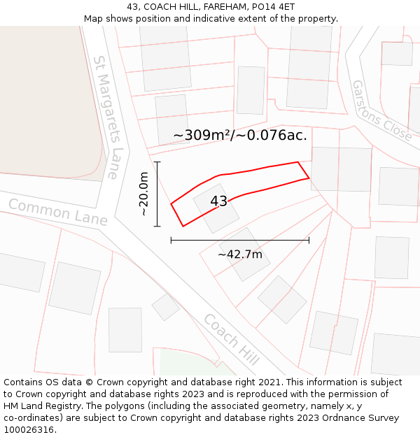 43, COACH HILL, FAREHAM, PO14 4ET: Plot and title map