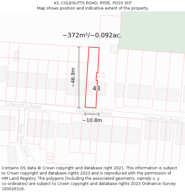 43, COLENUTTS ROAD, RYDE, PO33 3HT: Plot and title map